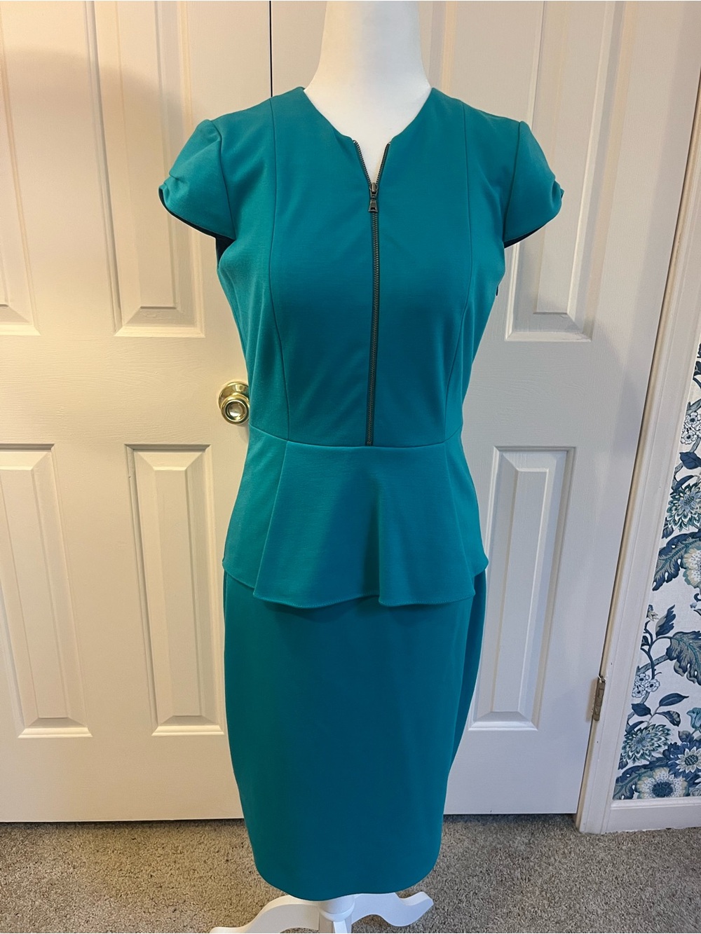 Tahari Teal and Navy Satin Dress